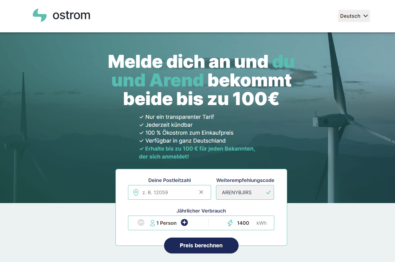 Ostrom Empfehlungscode Rabatt sparen